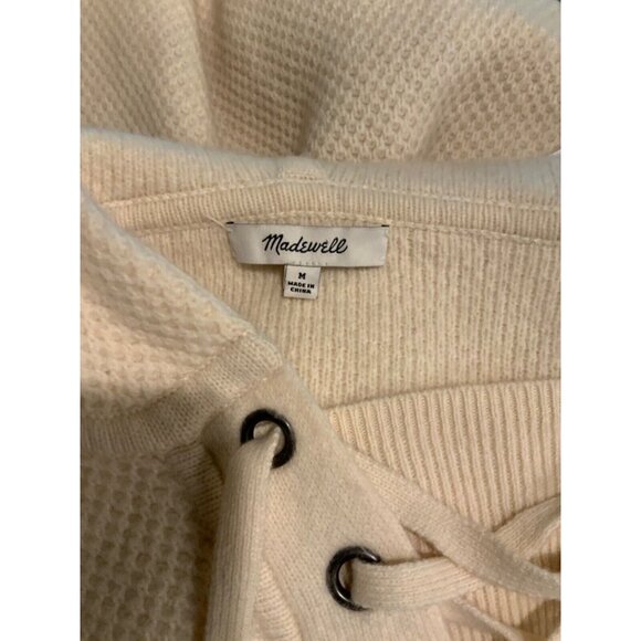 Madewell Cream Knit Hooded Sweater W/ Lace-Up Front, Size Medium - Picture 7 of 7